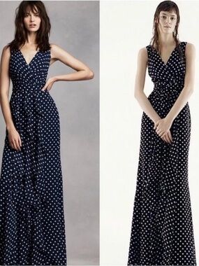 White by Vera Wang polka dot ruffle chiffon maxi dress NWT